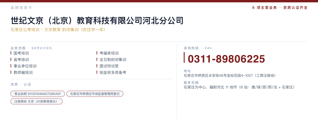 世纪文京（北京）教育科技有限公司河北分公司 品牌名片